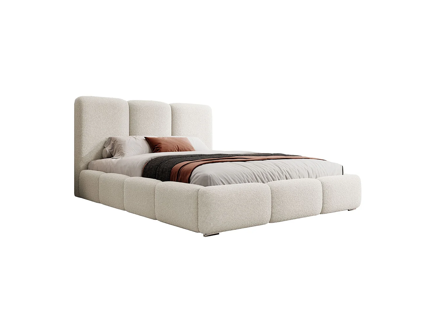 Lit coffre - 180x200 cm - en bouclette écru jesche - BAURO