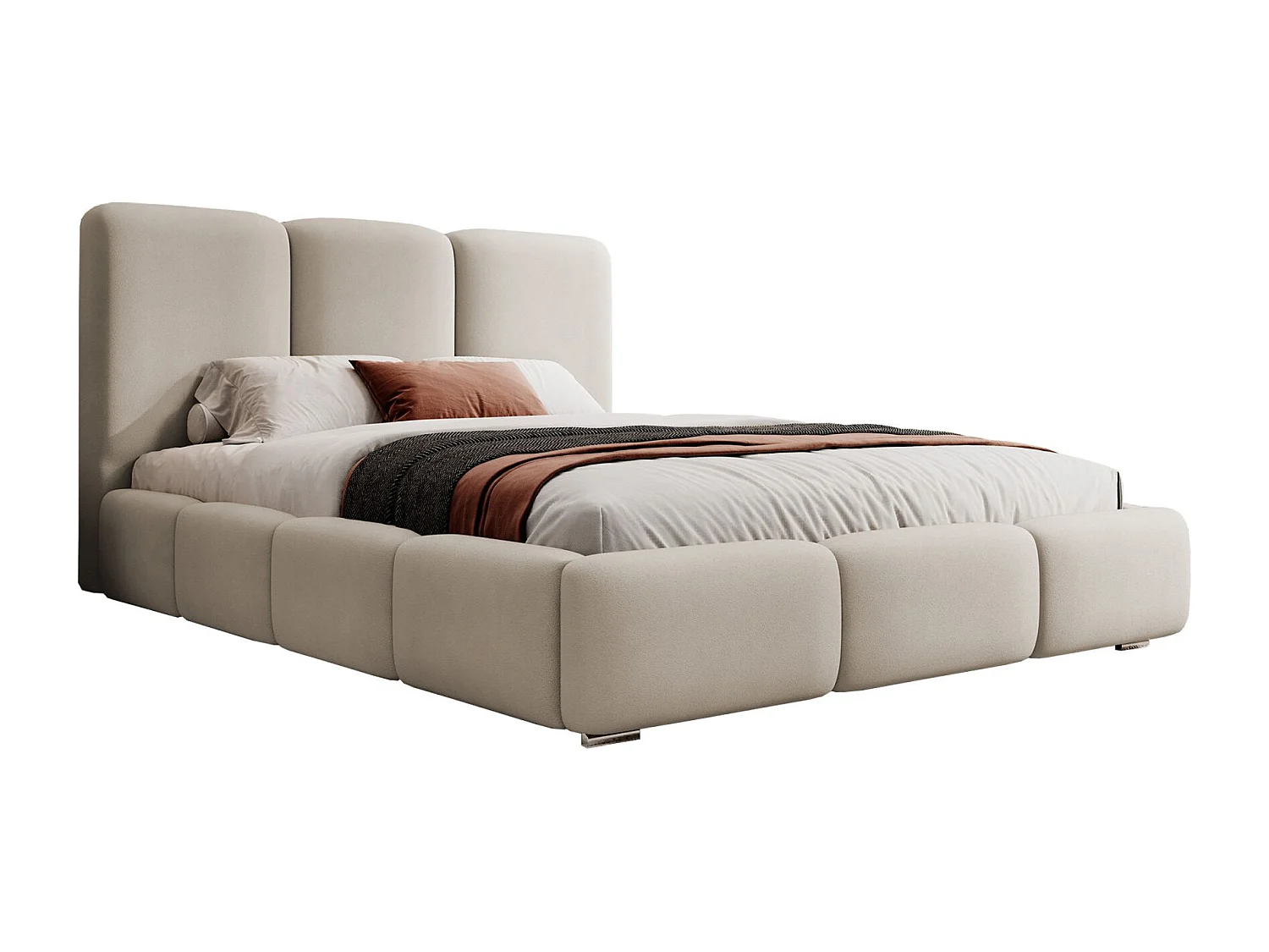 Lit coffre - 140x200 cm - en tissu velours gris beige - BAURO