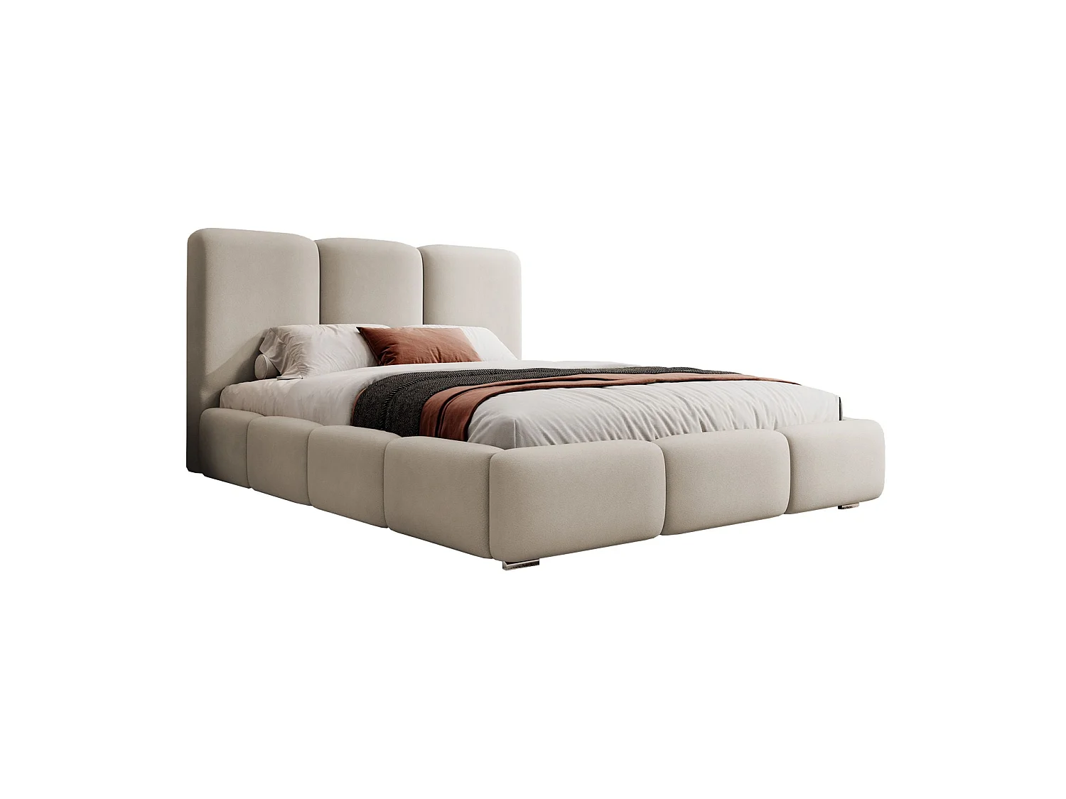 Lit coffre - 140x200 cm - en tissu velours gris beige - BAURO