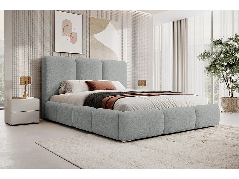 Opbergbed - 160x200 cm - in lichtgrijze badstof - BAURO