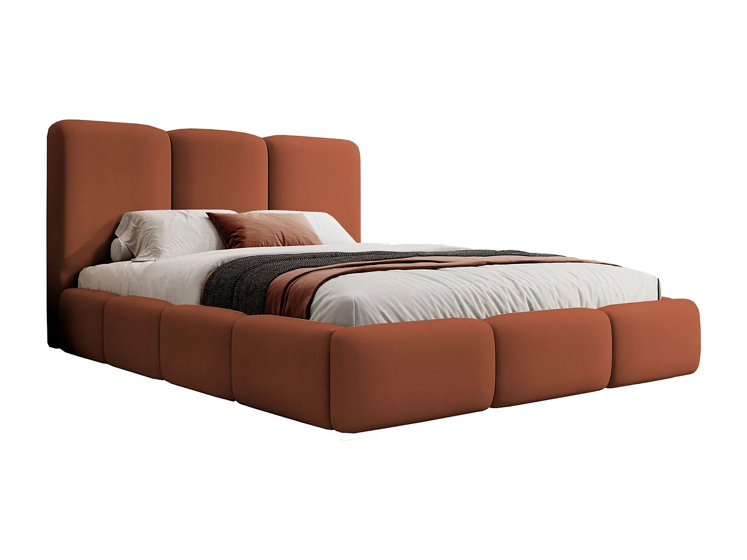 Lit coffre -140x200 cm - en tissu velours orange - BAURO