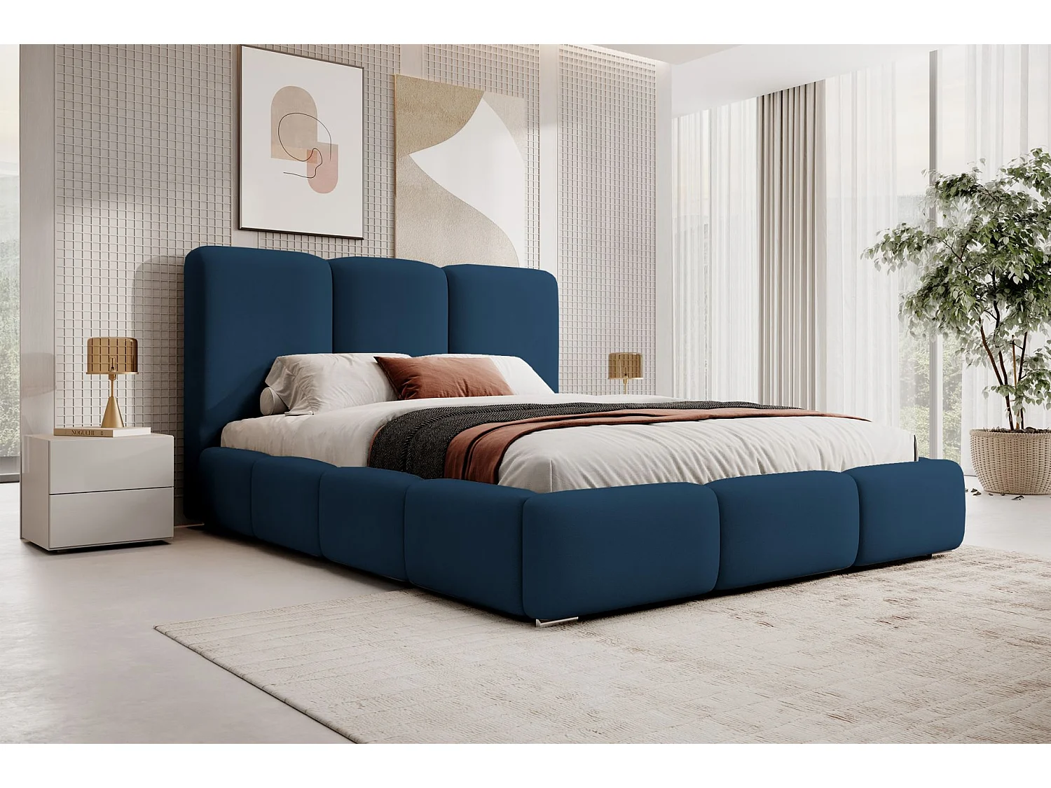 Lit coffre - 180x200 cm - en tissu velours graphite - BAURO