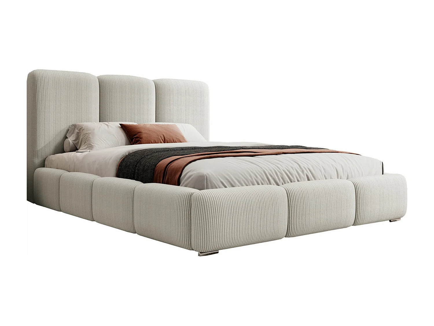 Lit coffre - 180x200 cm - en velours côtelé gris-beige - BAURO