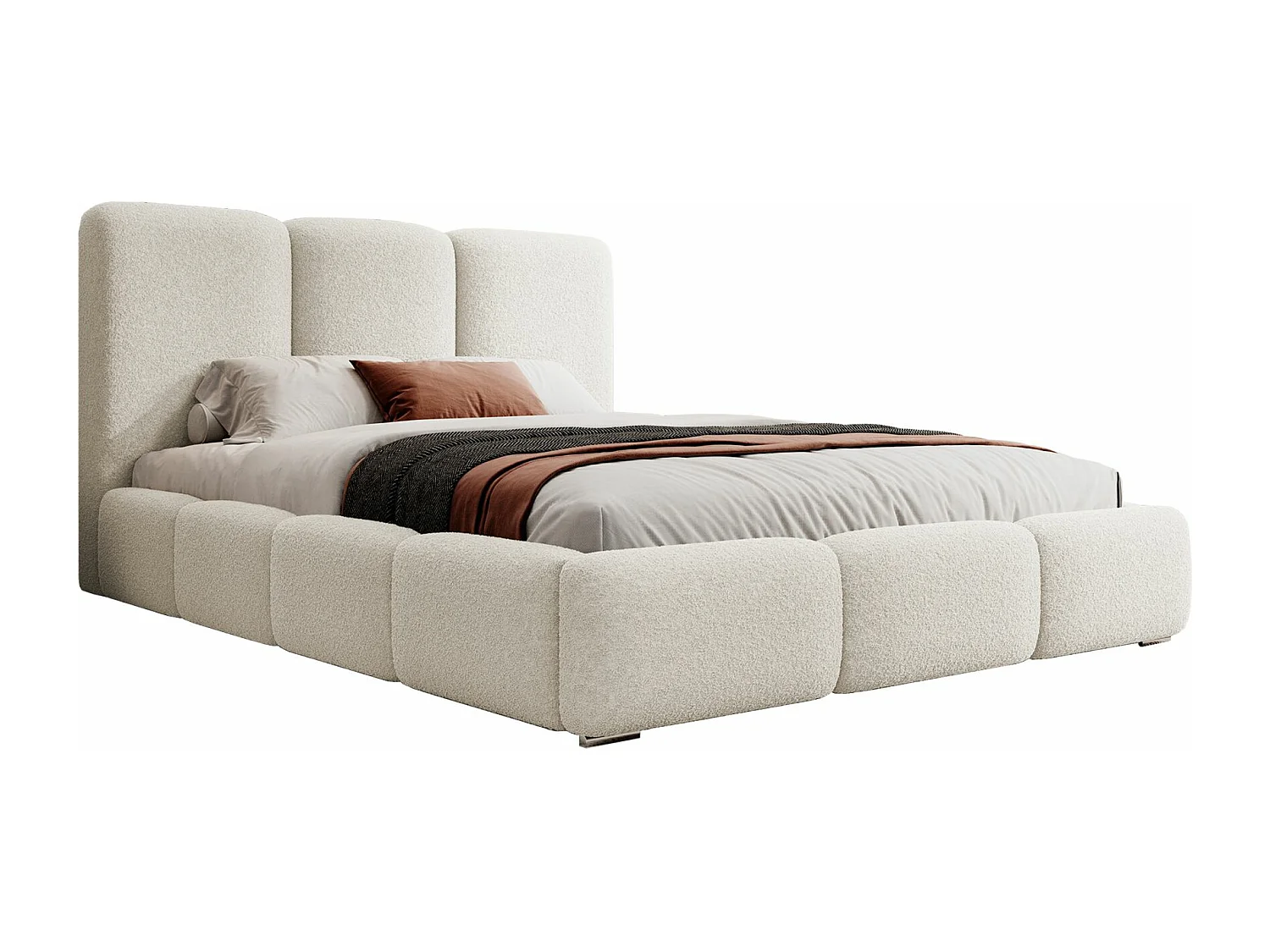 Lit coffre - 160x200 cm - en bouclette écru jesche - BAURO