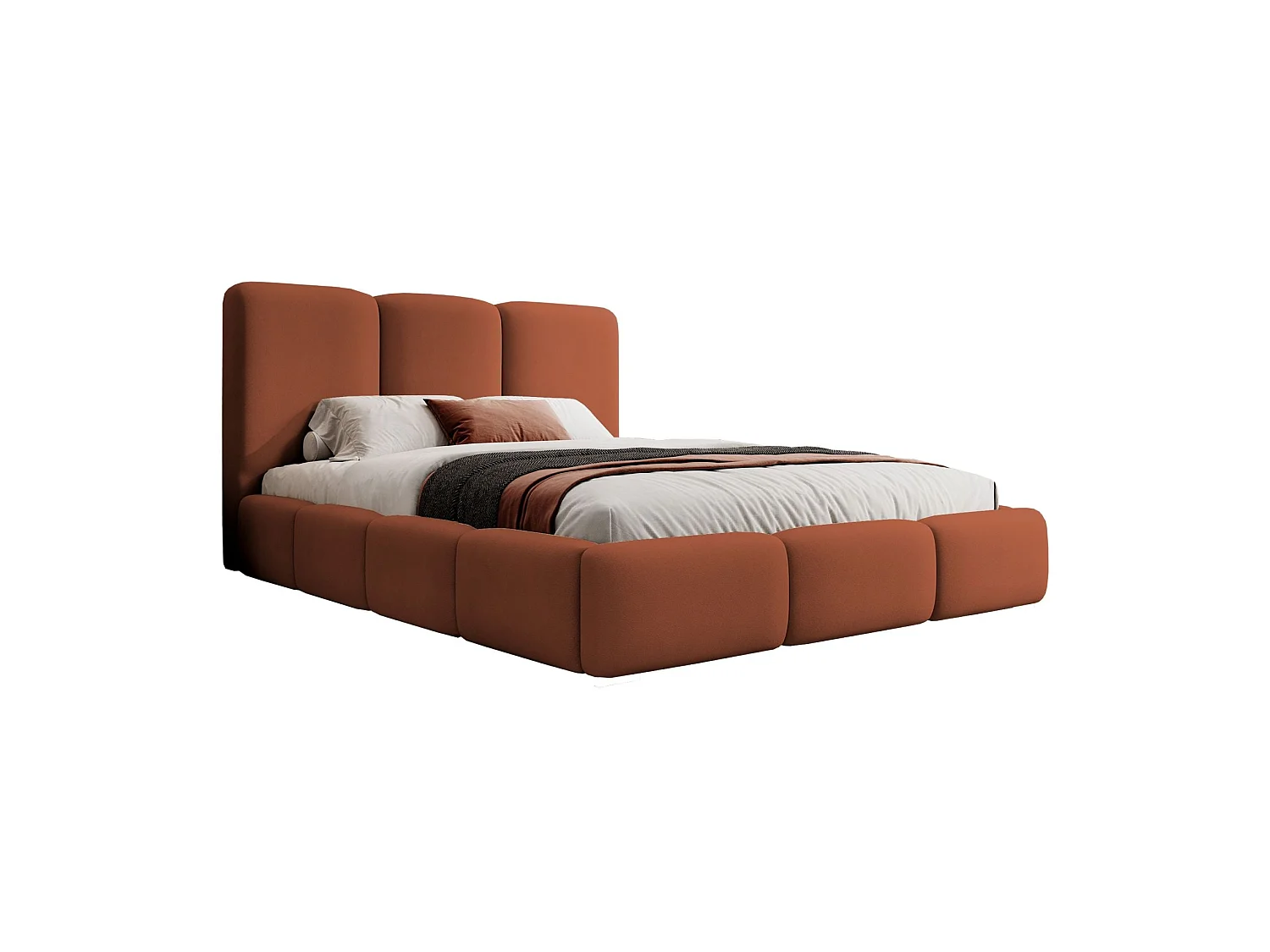 Lit coffre - 160x200 cm - en tissu velours orange - BAURO