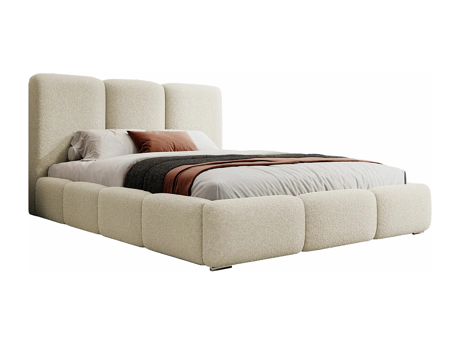 Polsterbett 140x200 - mit Stauraum und Bouclé-Bezug - creme - BAURO