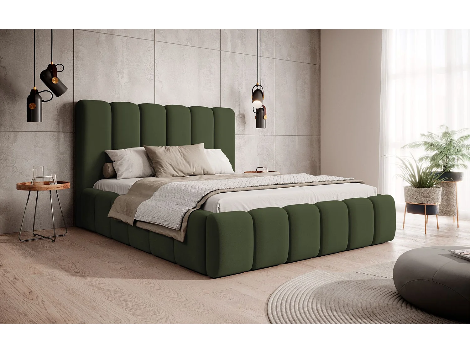 Lit coffre - 180x200 cm - en tissu velours vert - BISCOTTINO