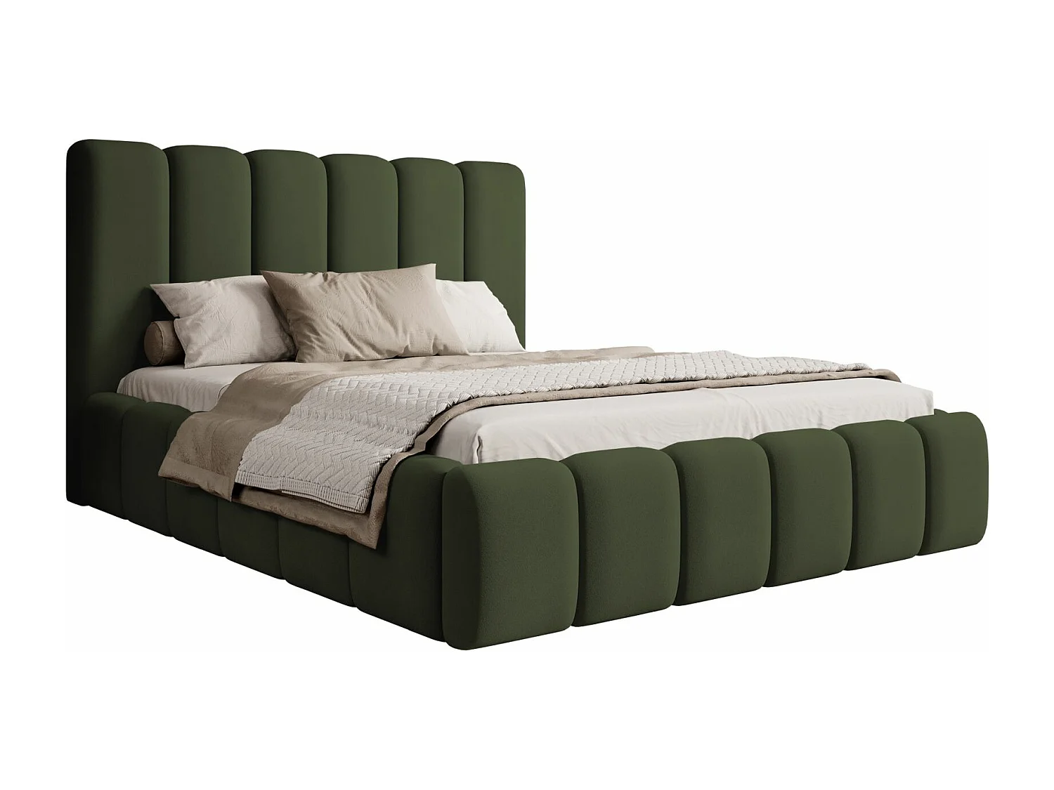 Lit coffre - 180x200 cm - en tissu velours vert - BISCOTTINO