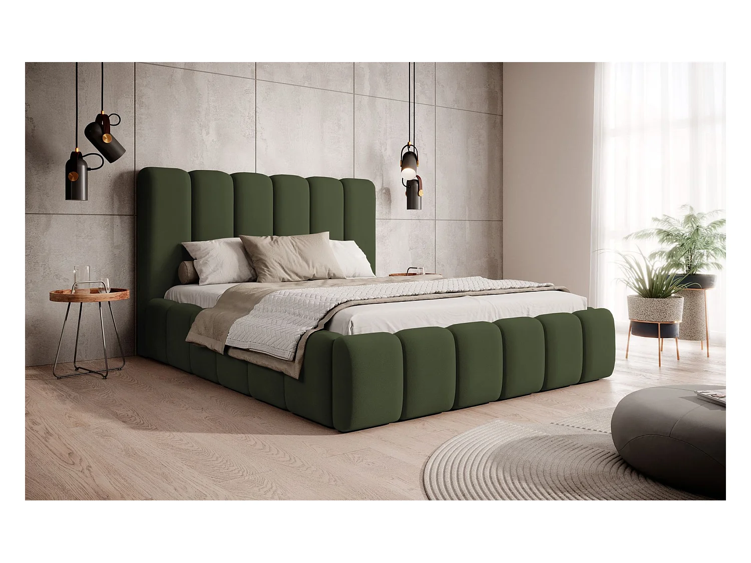 Lit coffre - 180x200 cm - en tissu velours vert - BISCOTTINO
