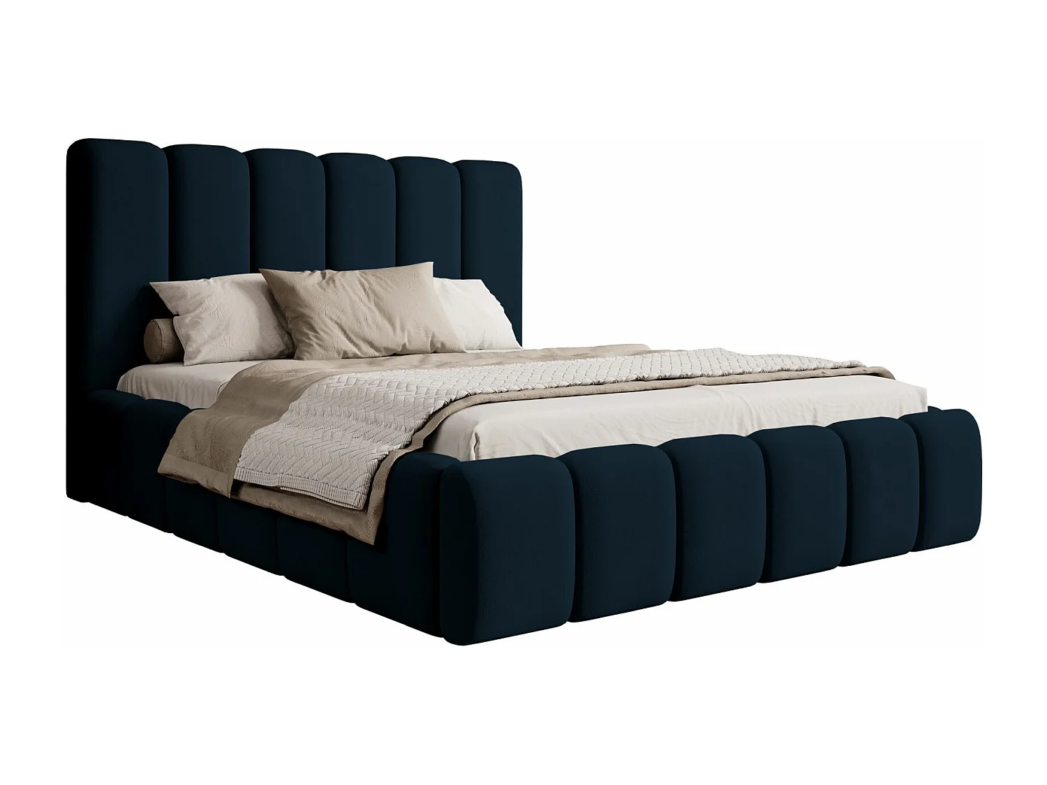 Lit coffre - 160x200 cm - en tissu velours marine - BISCOTTINO