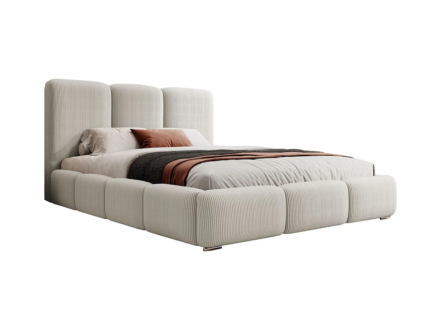 Lit coffre - 140x200 cm - en velours côtelé gris-beige - BAURO