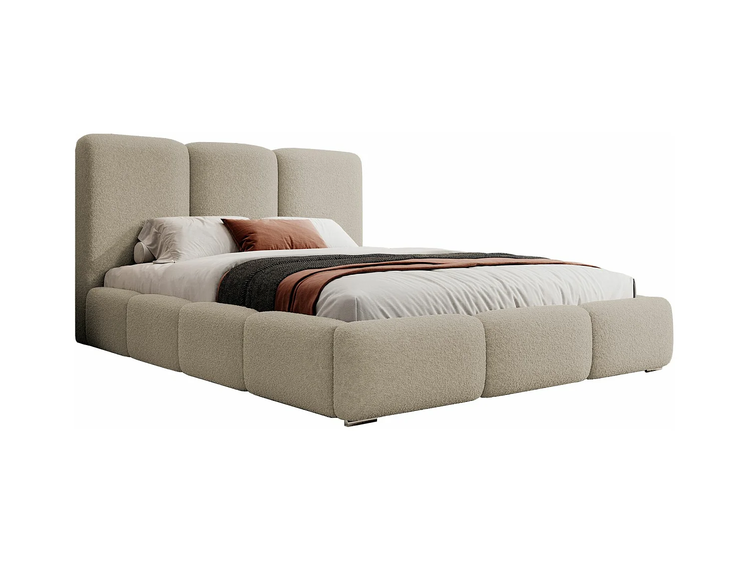 Polsterbett 140x200 - mit Stauraum und Bouclé-Bezug - hellbeige - BAURO