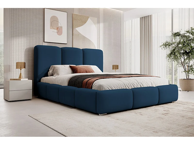 Lit coffre - 140x200 cm - en tissu velours graphite - BAURO