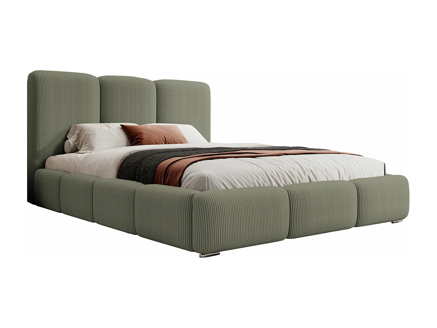 Lit coffre - 180x200 cm - en velours côtelé olive - BAURO