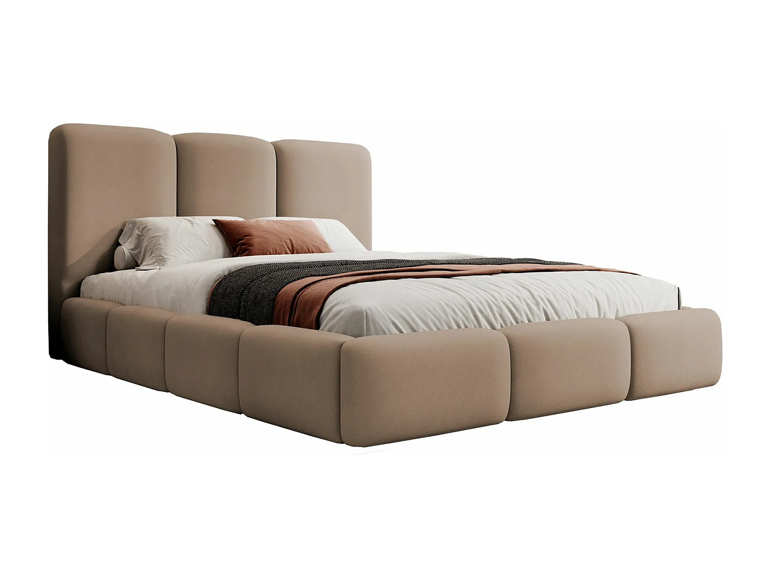 Lit coffre - 140x200 cm - en tissu velours marron clair - BAURO