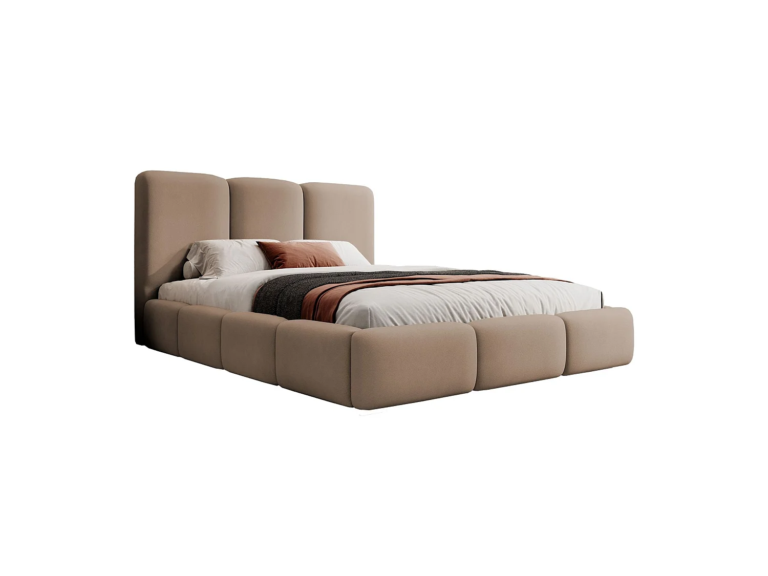 Lit coffre - 140x200 cm - en tissu velours marron clair - BAURO