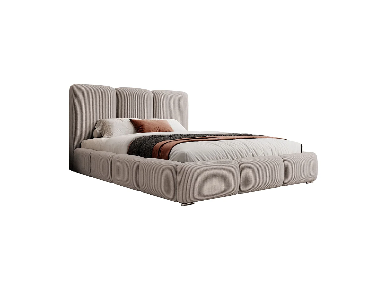 Lit coffre - 140x200 cm - en velours côtelé beige foncé - BAURO