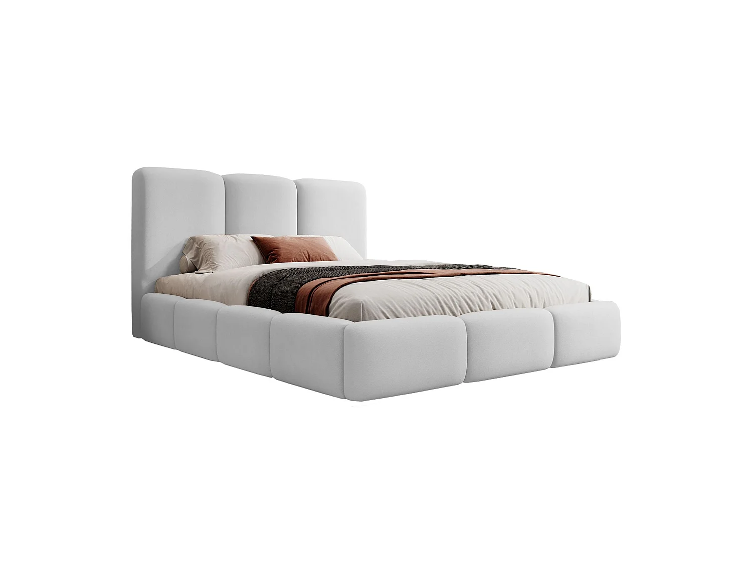 Lit coffre - 160x200 cm - en tissu velours gris clair - BAURO