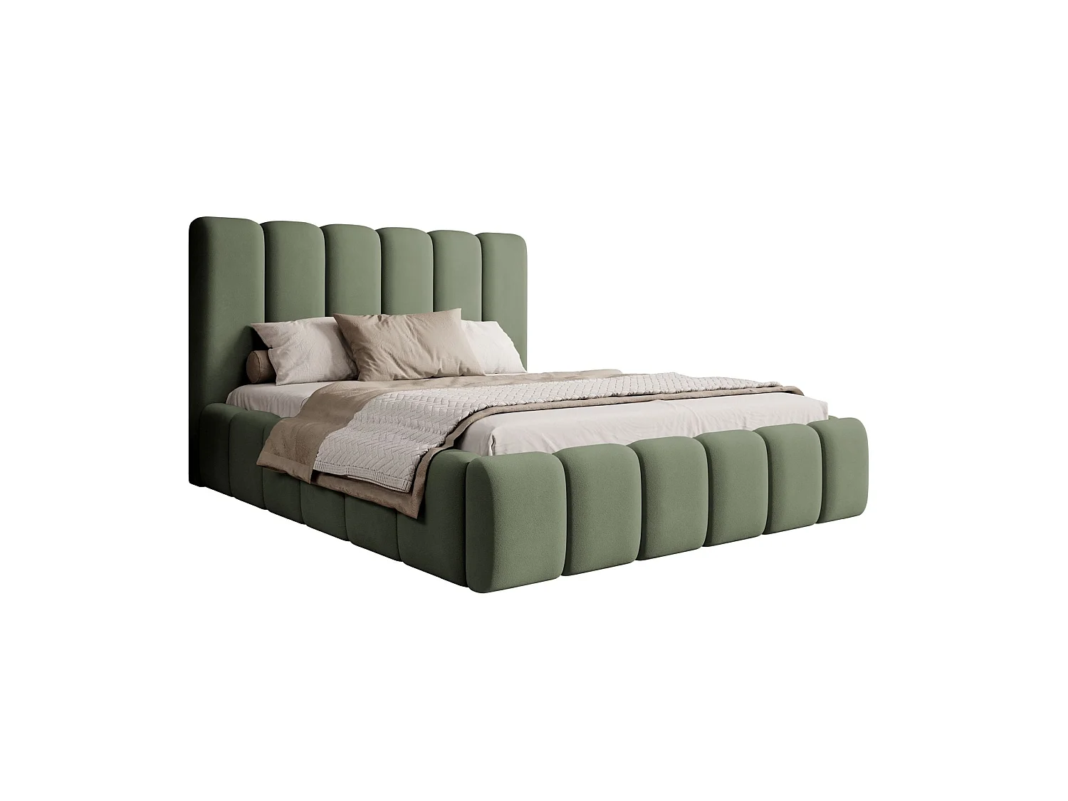 Opbergbed - 160x200 cm - in saliegroene fluwelen stof - BISCOTTINO