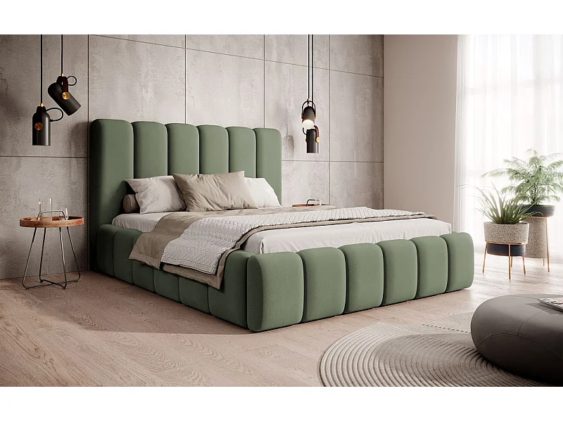 Opbergbed - 160x200 cm - in saliegroene fluwelen stof - BISCOTTINO