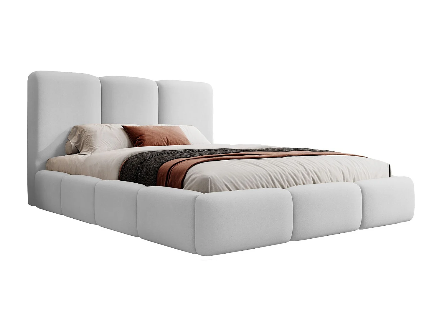 Lit coffre -140x200 cm - en tissu velours gris clair - BAURO