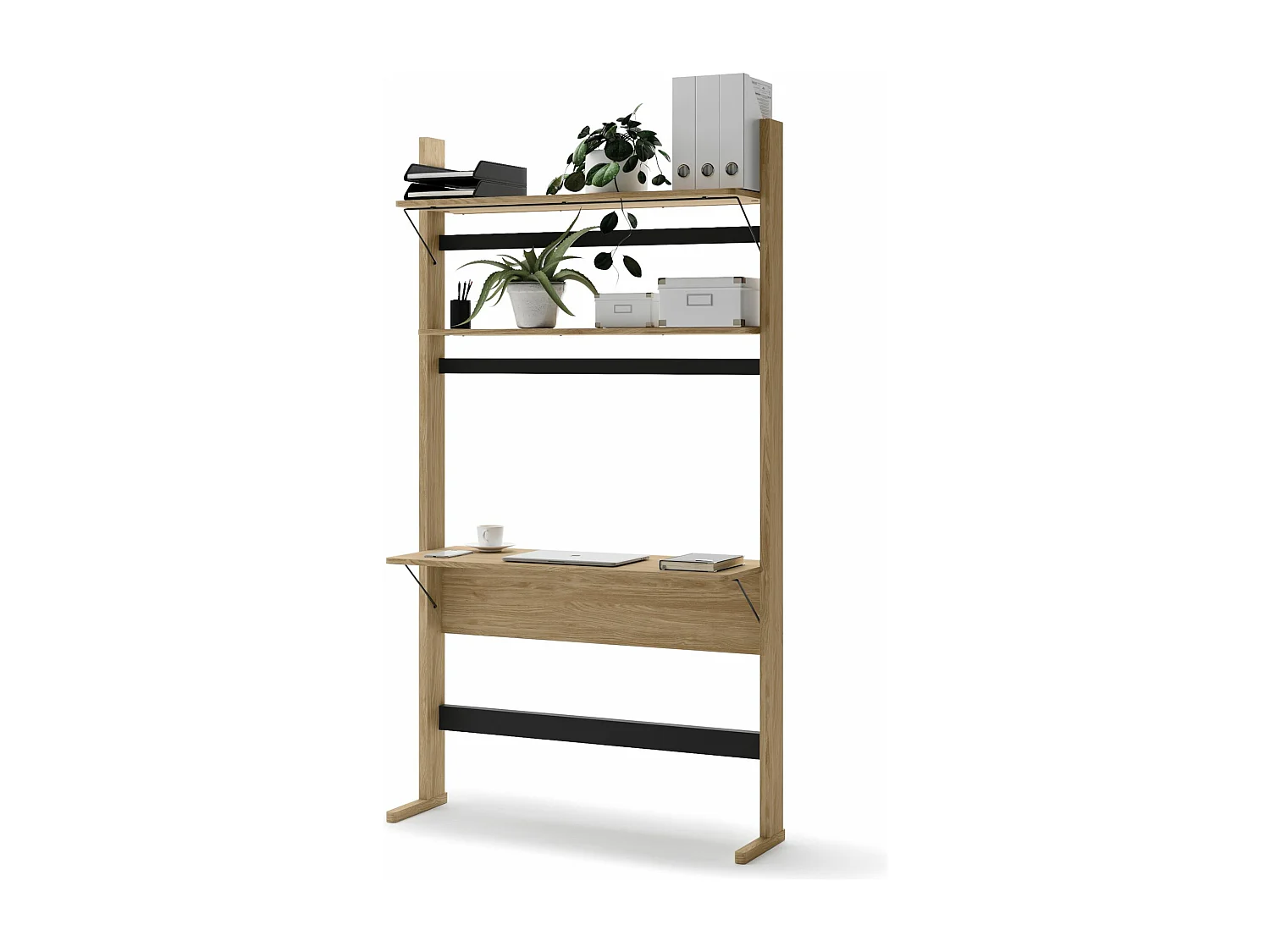 Schreibtisch mit Regal - Eichenholzoptik - 108 cm breit - OLLIE