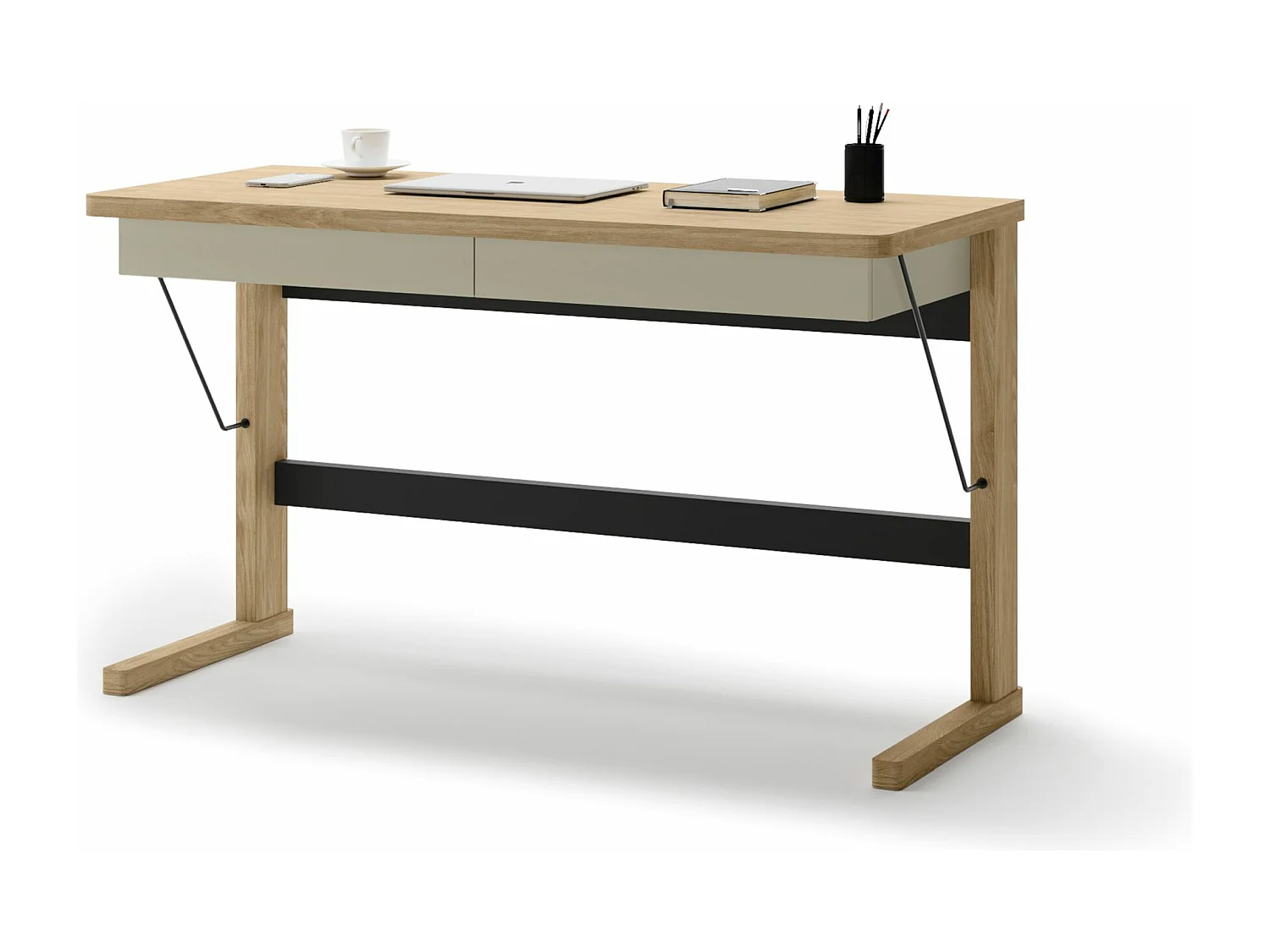 Bureau avec 2 tiroirs - 131 cm - chêne huilé - OLLIE