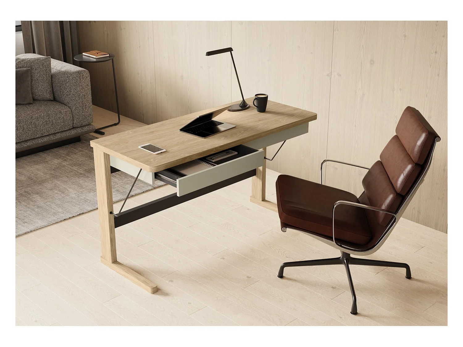 Bureau avec 2 tiroirs - 131 cm - chêne huilé - OLLIE
