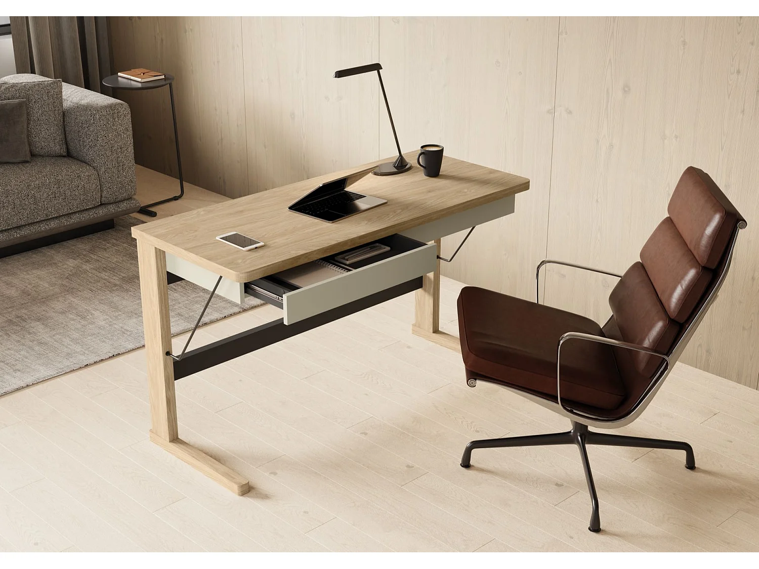 Bureau avec 2 tiroirs - 131 cm - chêne huilé - OLLIE