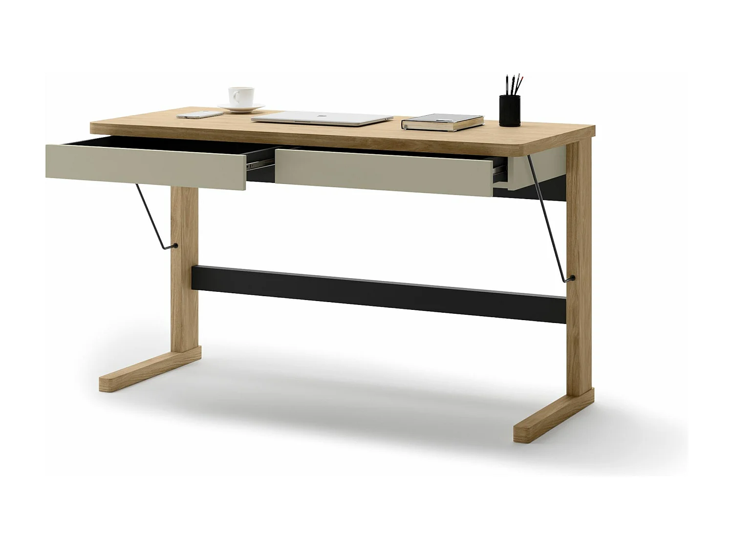 Bureau avec 2 tiroirs - 131 cm - chêne huilé - OLLIE