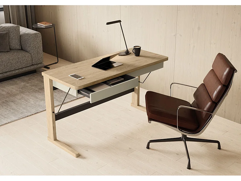 Bureau avec 2 tiroirs - 131 cm - chêne huilé - OLLIE