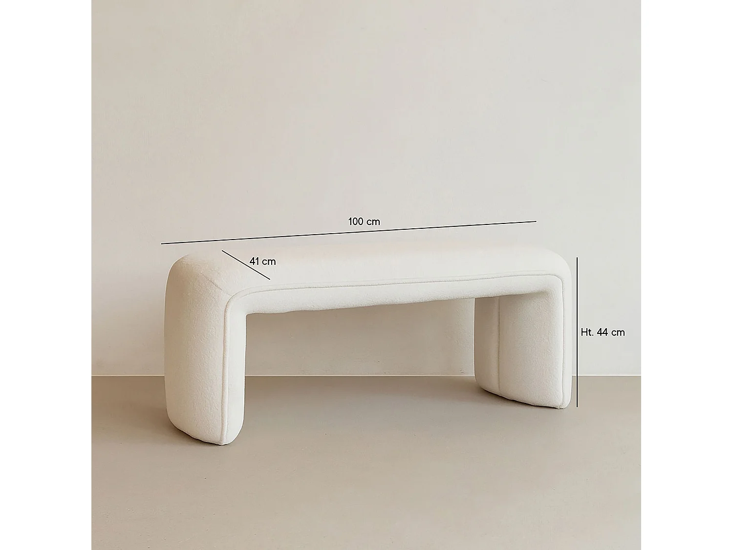 Now's Home - Banc En Tissu Bouclette écru Avec Surpiqure 100x41x44cm  Malo