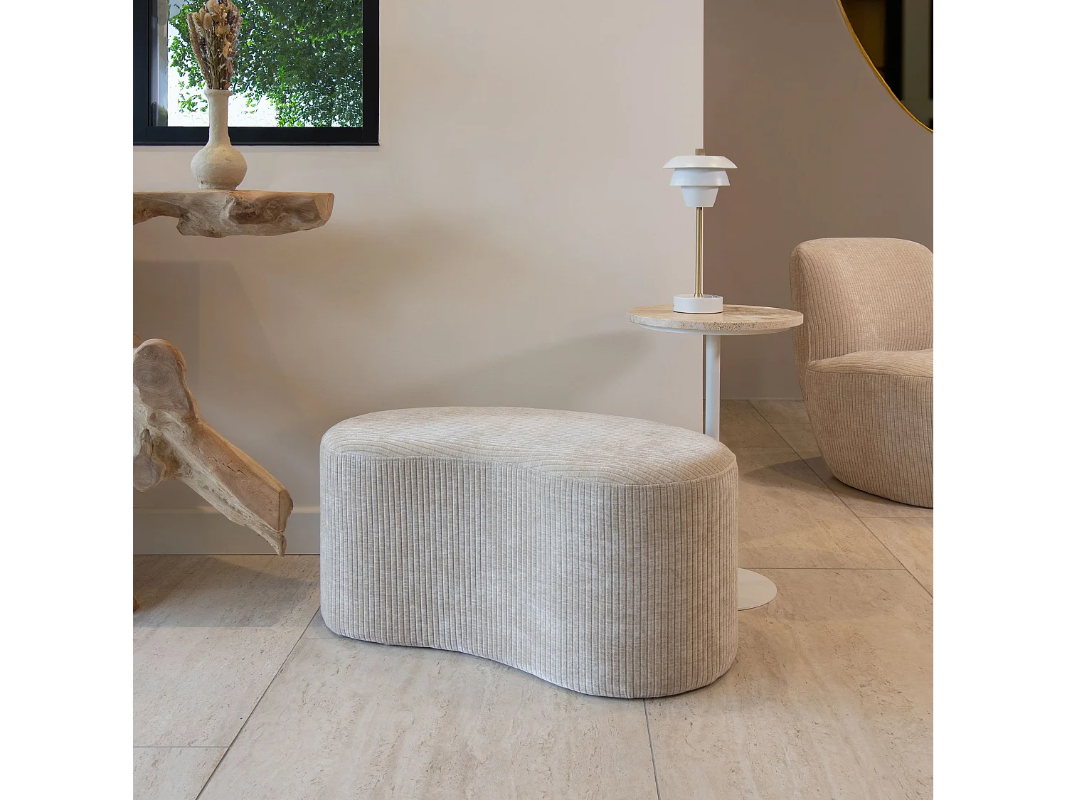 Now's Home - Banc En Tissu Velours Cotelé Beige Organique 80x43x36cm Come