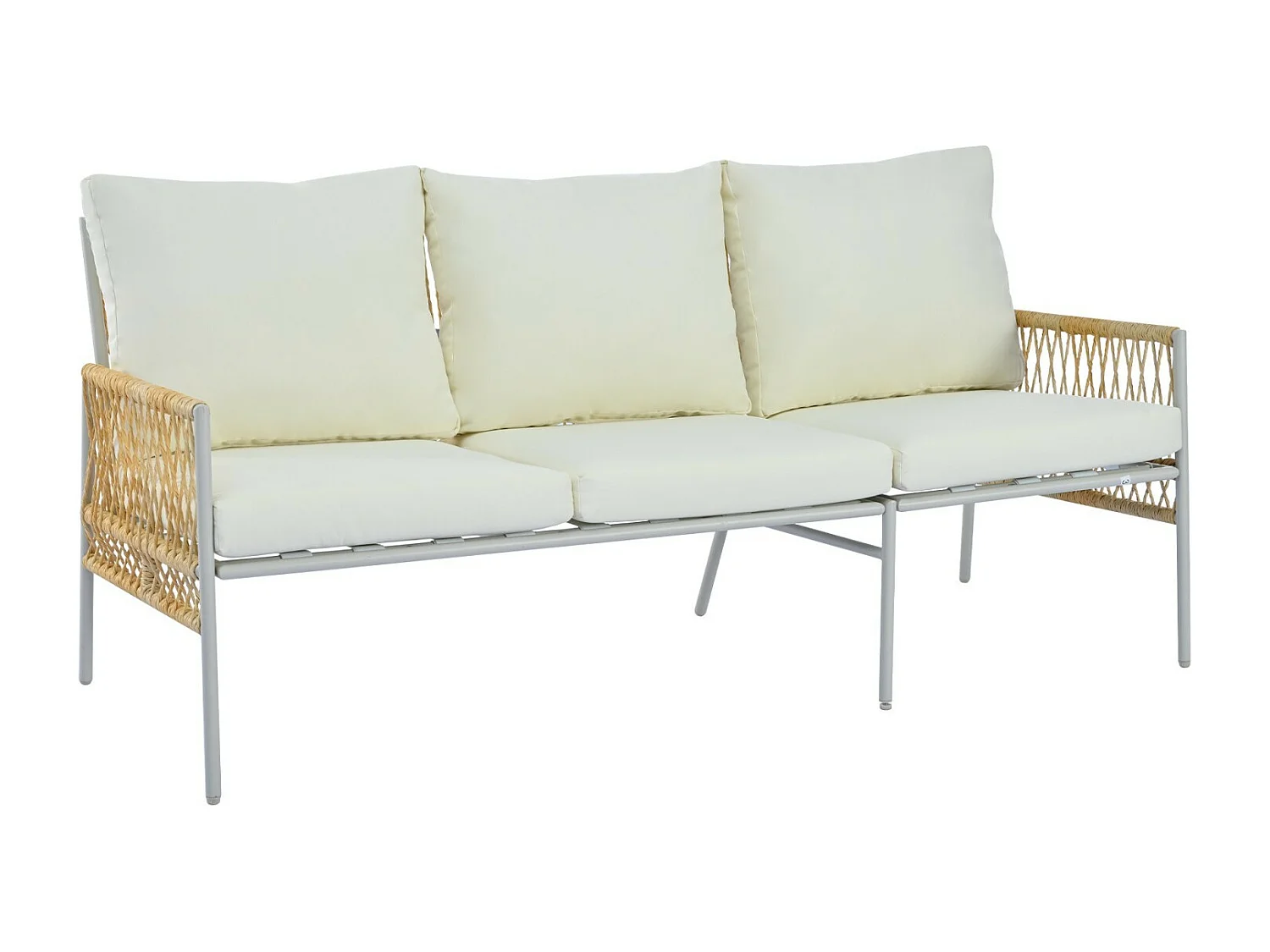 Tuinmeubilair 7 zitplaatsen, met Matras 8cm en kussen, salontafel met gehard glas houtnerf, Beige