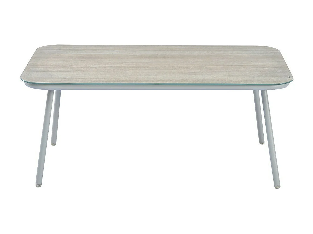 Tuinmeubilair 7 zitplaatsen, met Matras 8cm en kussen, salontafel met gehard glas houtnerf, Beige