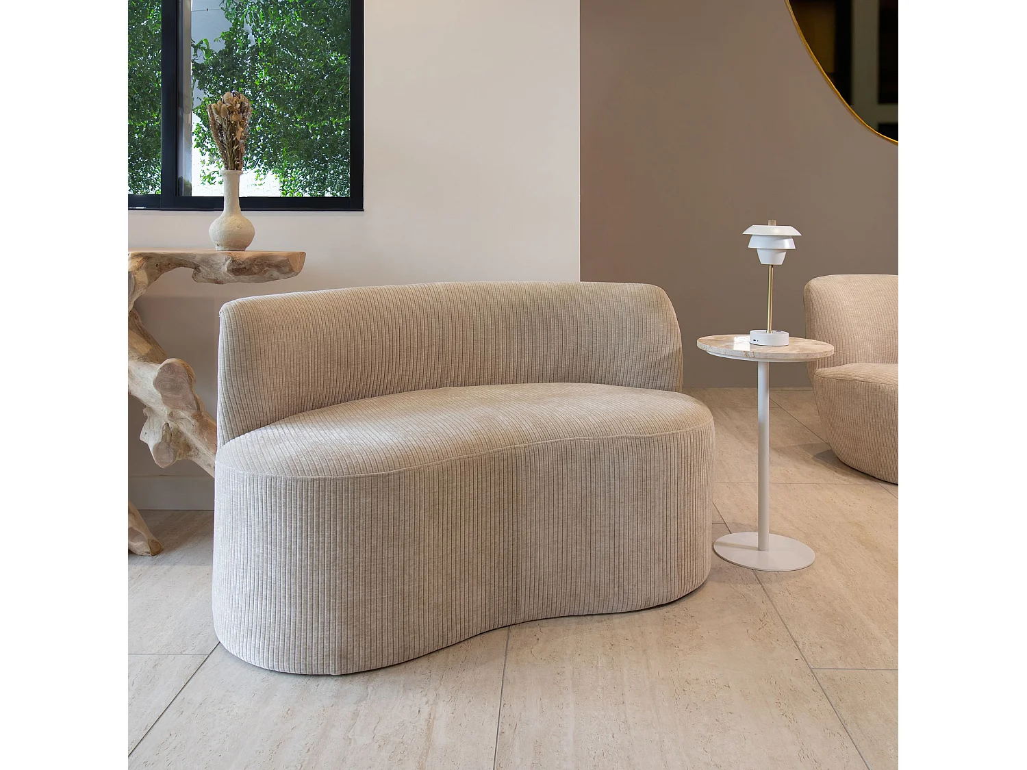 Now's Home - Canape En Velours Beige Cotelé Organique 120x70x71cm Come