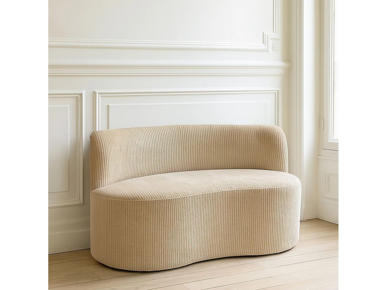 Now's Home - Canape En Velours Beige Cotelé Organique 120x70x71cm Come