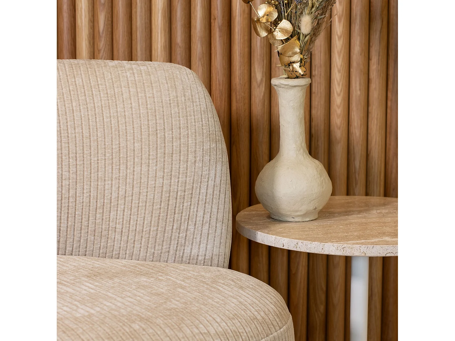 Now's Home - Canape En Velours Beige Cotelé Organique 120x70x71cm Come