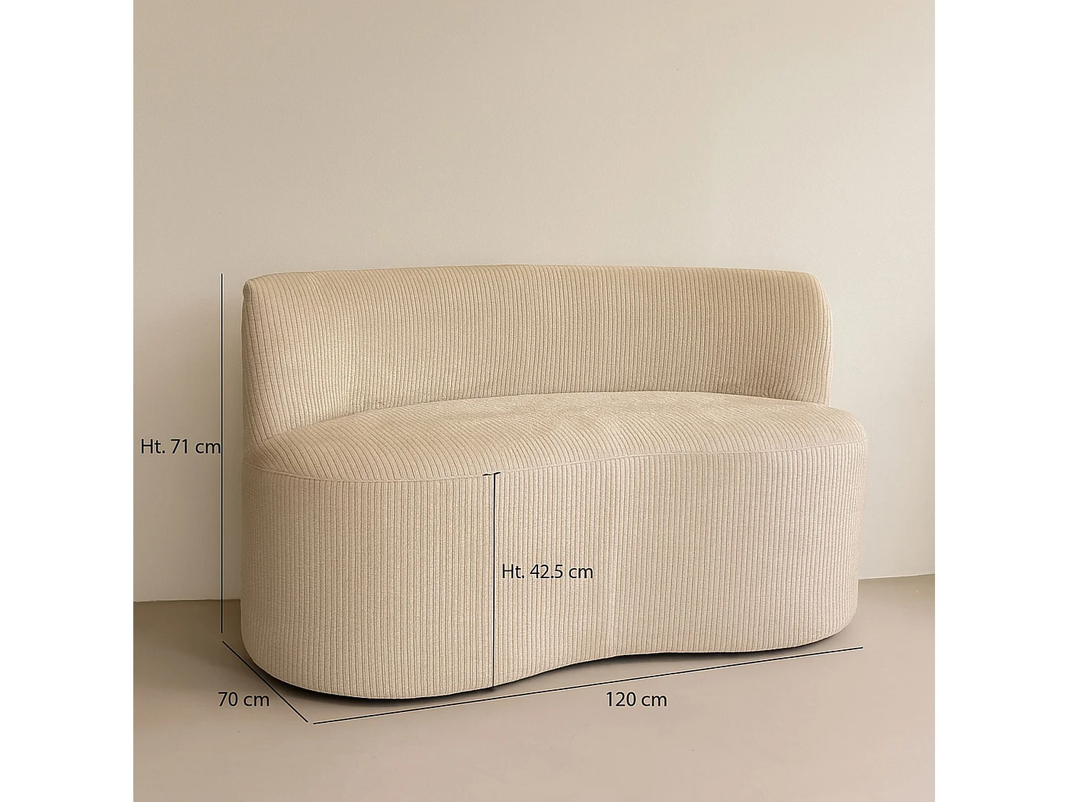 Now's Home - Banc Avec Dossier En Velours Beige Cotelé 120x70x71cm Come