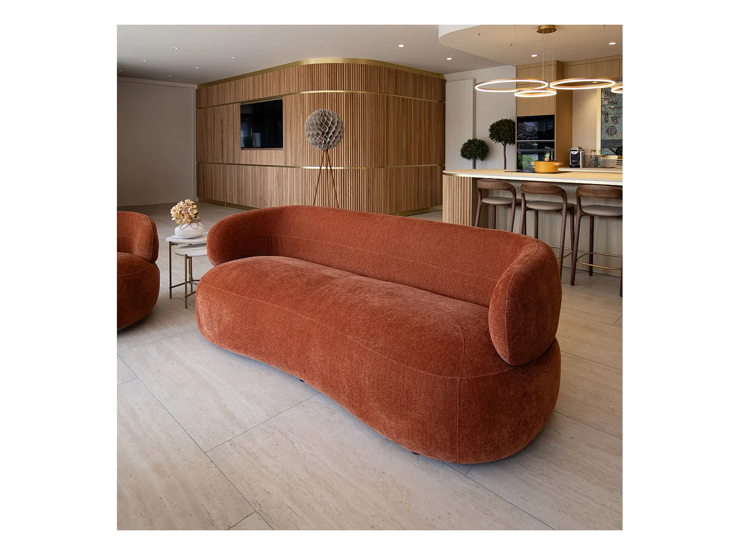 Now's Home - Canape En Velours Texture Terracotta 231x91x78cm Glove
