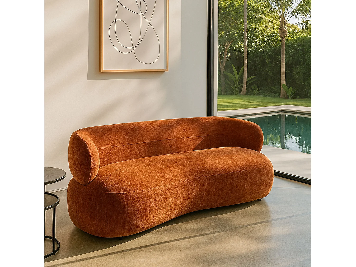 Now's Home - Canapé En Velours Texturé Terracotta 231x91x78cm Glove