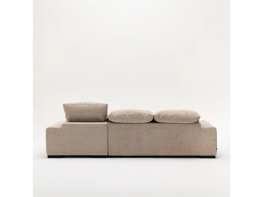 Sam - Canapé d'angle droit 4 places avec têtières réglables en tissu chenille - Écru