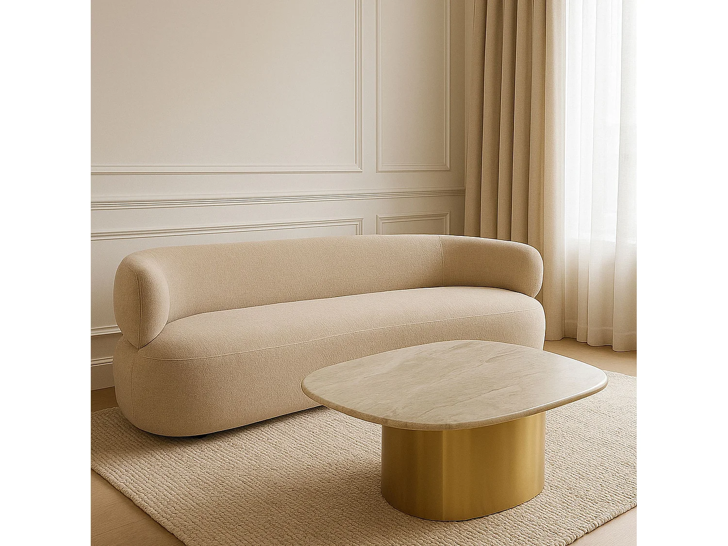 Now's Home - Canapé En Velours Texturé Beige 231x91x78 Cm Glove