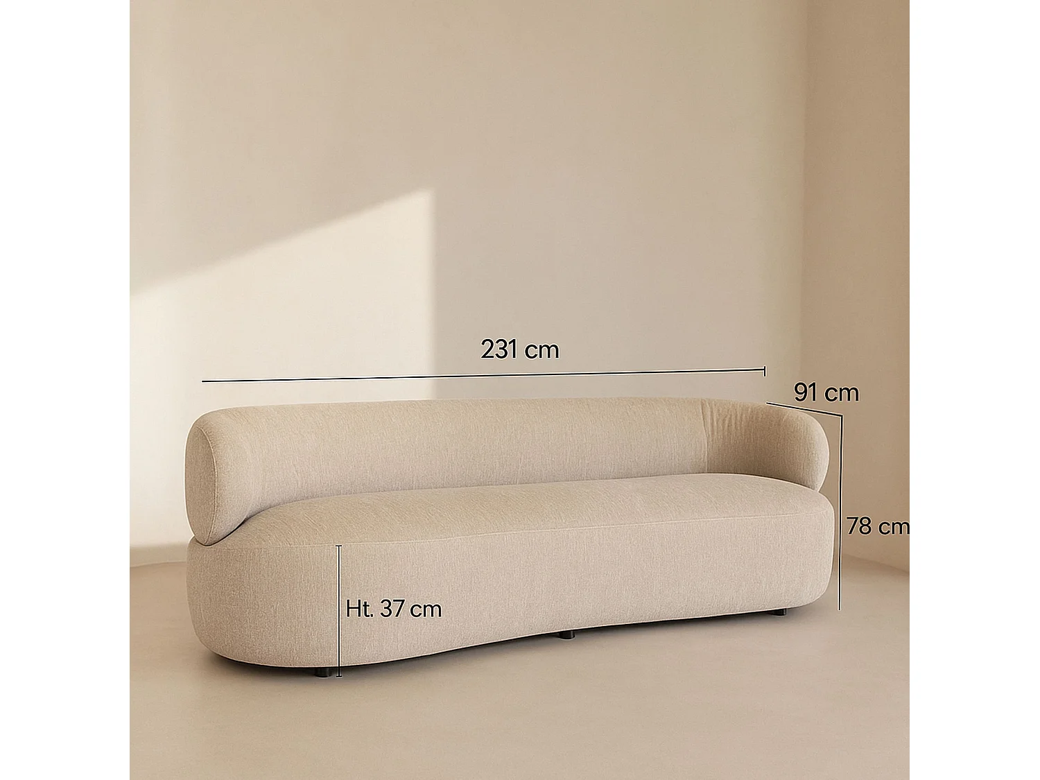 Now's Home - Canapé En Velours Texturé Beige 231x91x78 Cm Glove