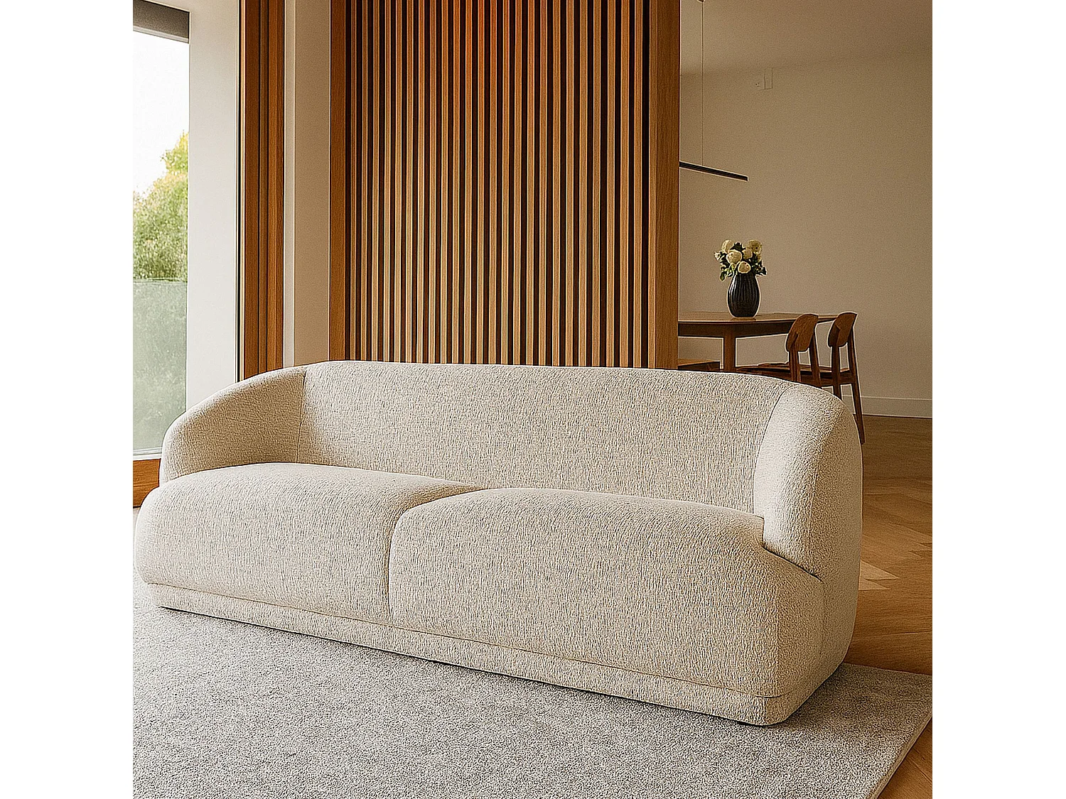 Now's Home - Canapé En Velours Texturé écru 203x94x72cm Huton