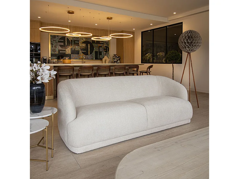 Now's Home - Canape En Velours Texture Ecru 203x94x72cm Huton