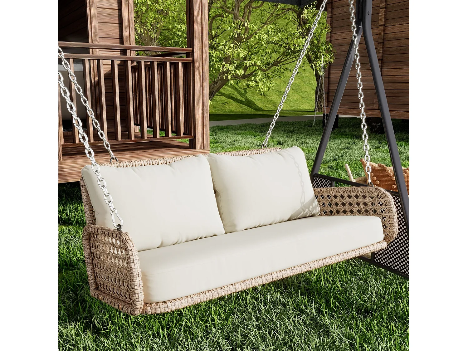 Tuinzwaai met 9 cm kussen, met kussens en 2x240 cm kettingen, 2 plaatsen, laad 320 kg