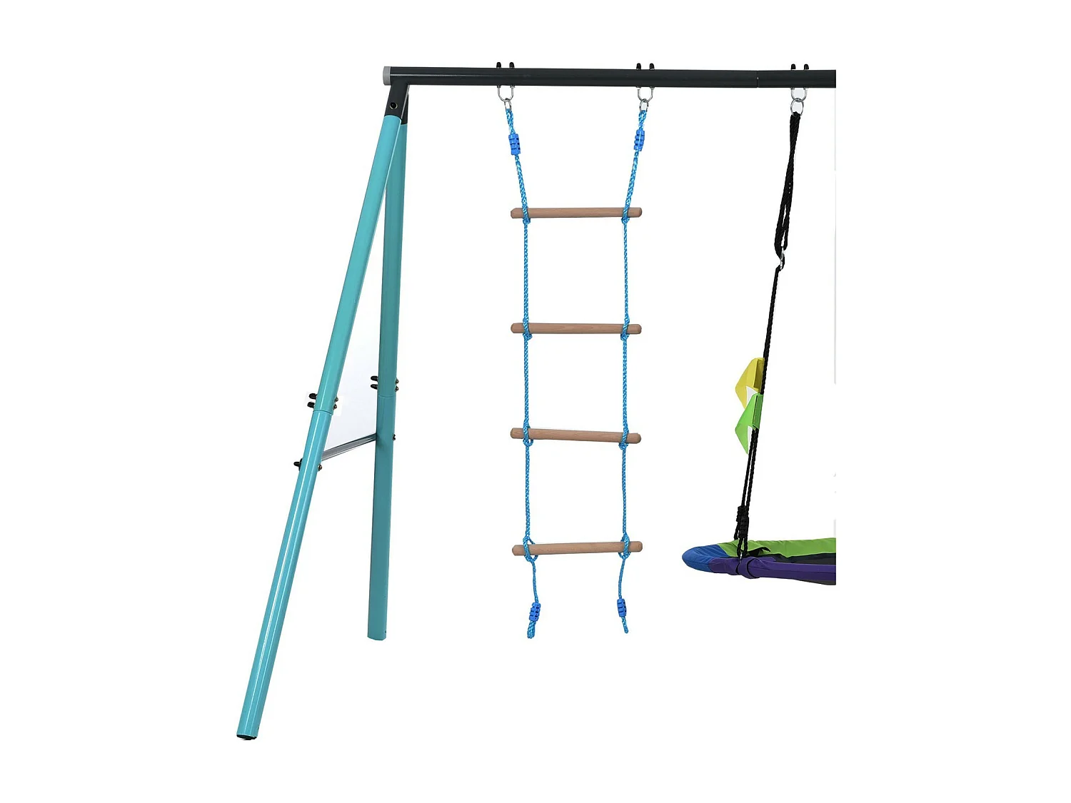 Giochi all'aperto 3 in 1, con nido di uccello rotondo Ø100 cm, scala di arrampicata, da 3 a 8 anni, 287x180x188 cm
