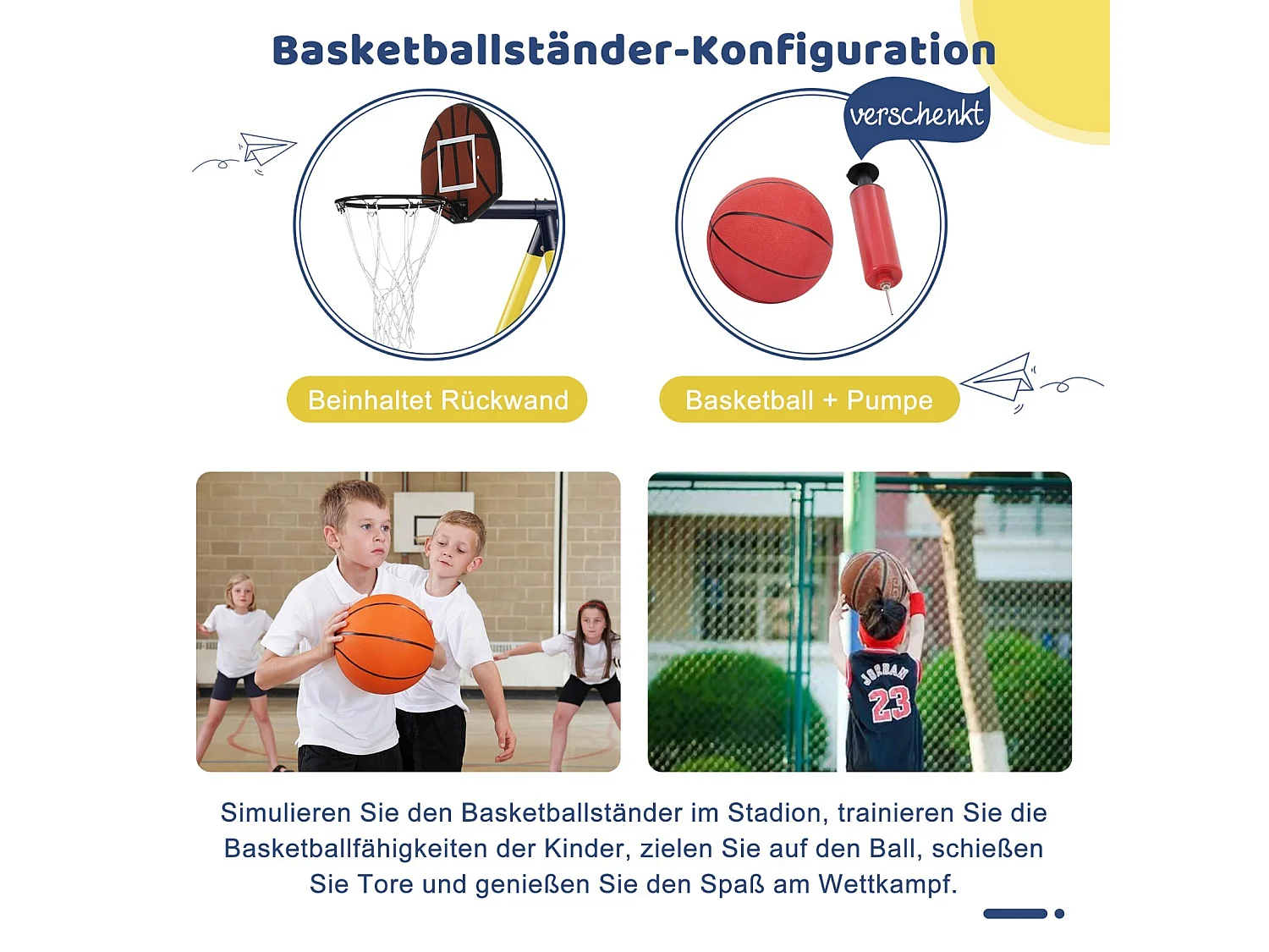 4 in 1 partite all'aperto, con 2 altalene, basket, cestino da basket e scivolo, 3-8 anni, 311x183x213cm