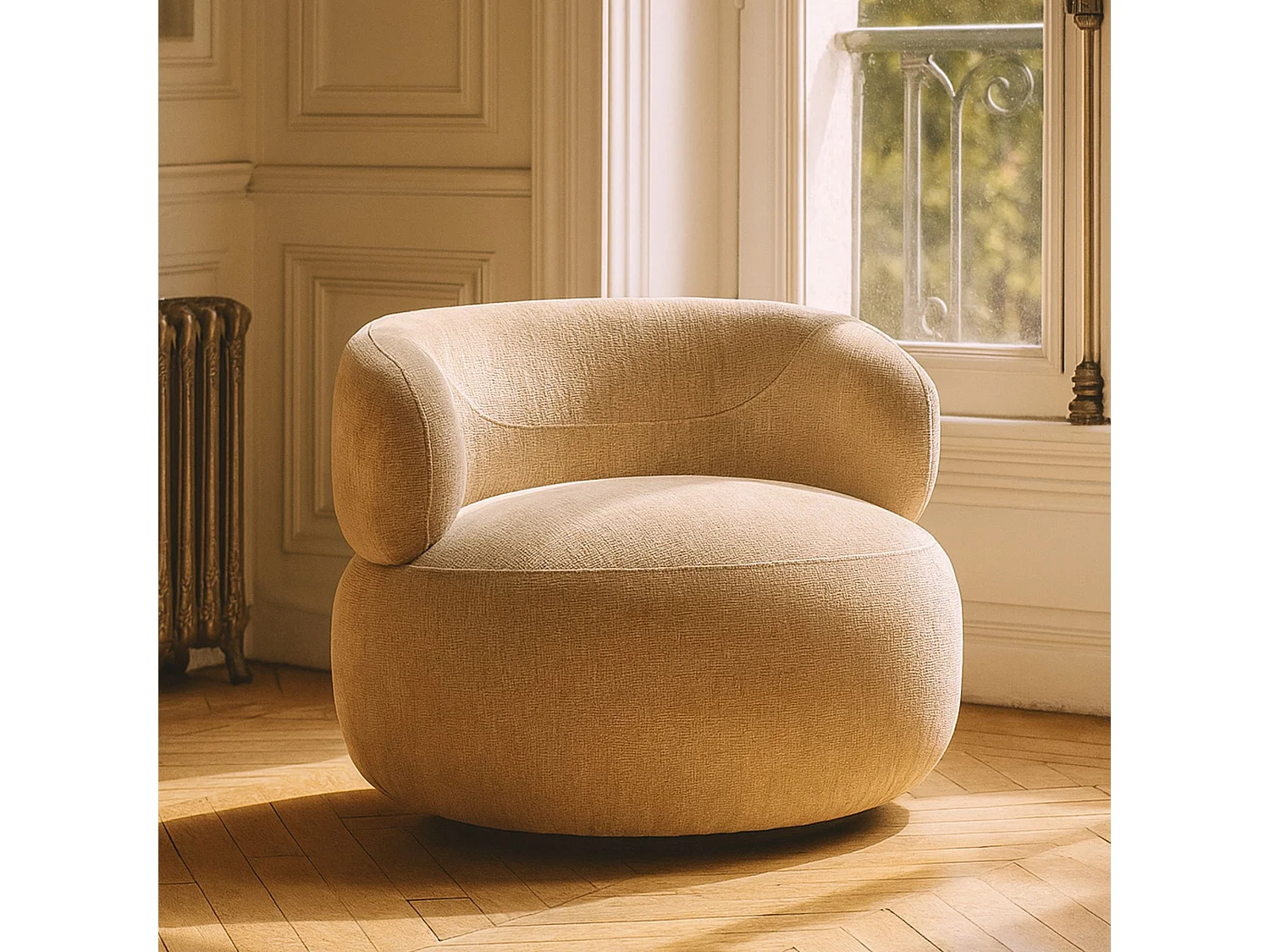 Now's Home - Fauteuil Pivotant En Velours Texturé Beige 82x85x72cm Glove